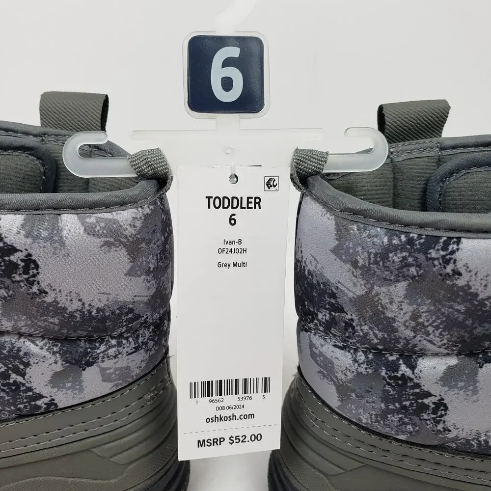 OshKosh B'Gosh Ivan Toddler Boys Size 6 Gray Camo Winter Snow Boots